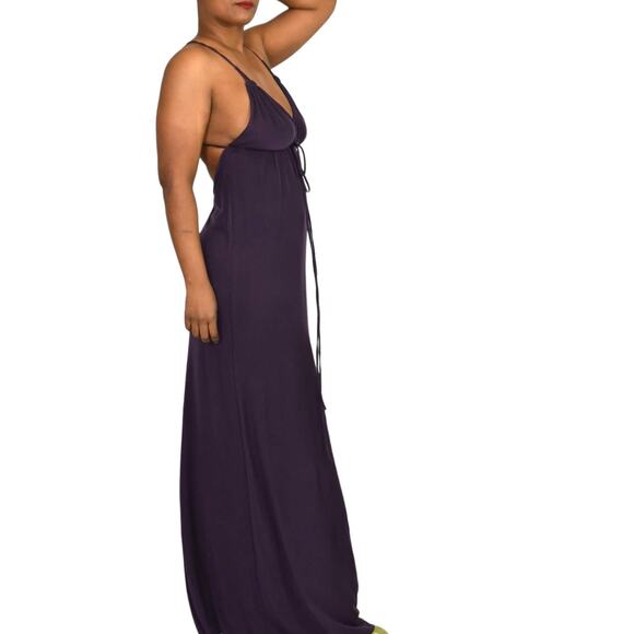 Club Monaco Slip Dress Purple Maxi Halter Spaghetti Straps Plunging Size Medium - Picture 4 of 15